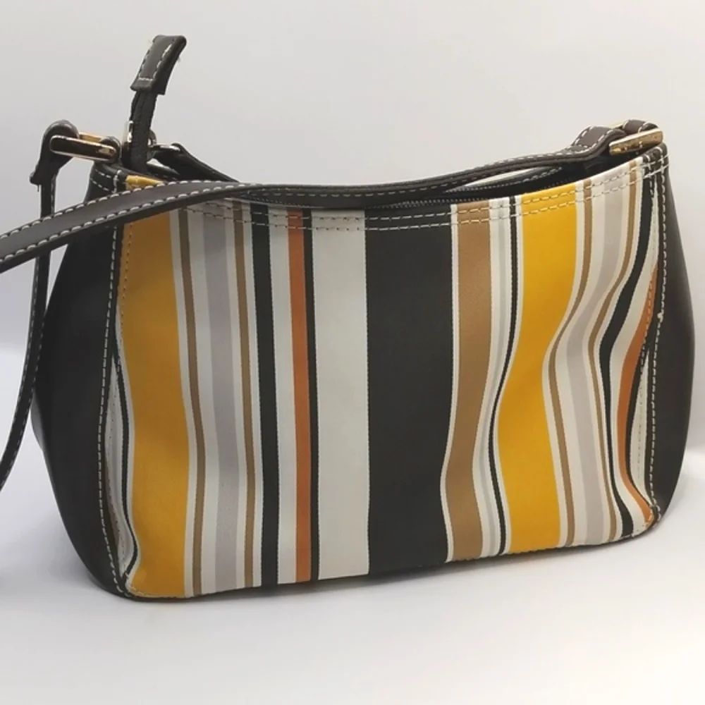 Liz Claiborne Classic Striped Small Shoulder Bag Black, Yellow, Brown VTG Y2K